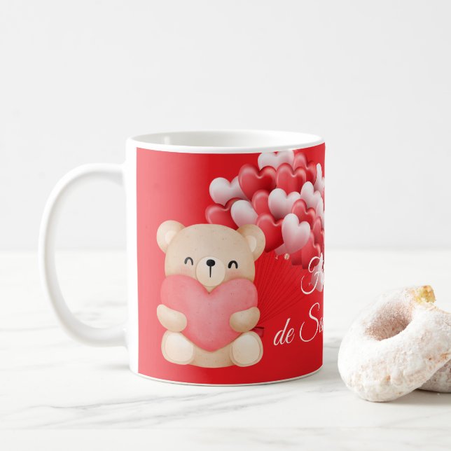 Heart balloons and bears, coffee mug Valentine's D (Avec donut)
