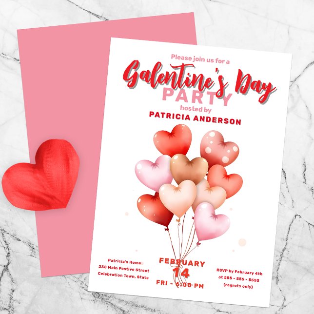 Heart Balloons Galentine's Day Party Celebration Invitation (Creator Uploaded)