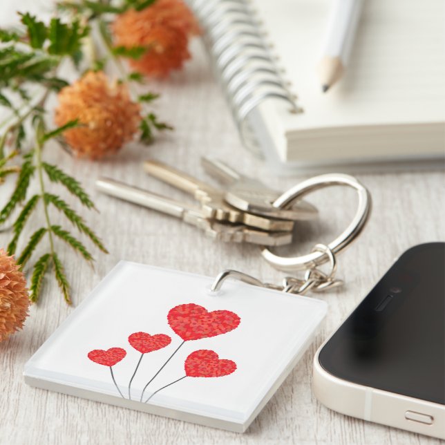 Heart Balloons Illustration Design Keychain (Front Right)