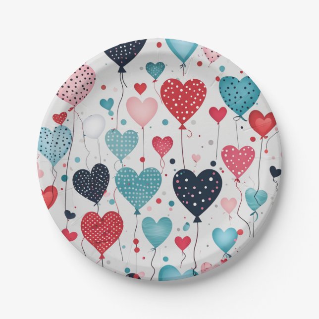 Heart balloons paper plate (Front)