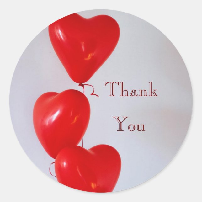 Heart Balloons Red Thank You Sticker (Front)