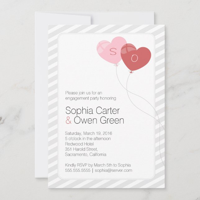 Heart Balloons Unique Engagement Party Invitation (Front)