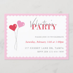 Heart Balloons Valentine's Day Party Invitation
