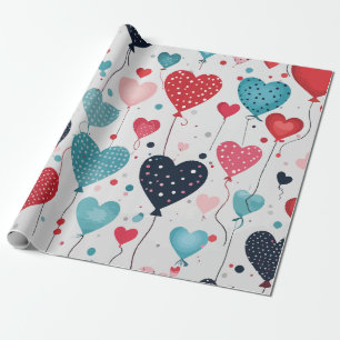 Heart balloons wrapping paper