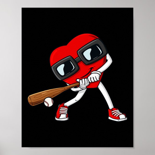 Heart Baseball Valentines Day Fun Boys Girls Kids  Poster (Front)