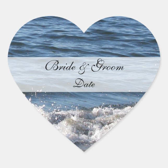 Heart Beach Theme Save the Date Stickers (Front)
