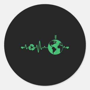 Heart Beat Recycle Earth Day Recycling Love Earth Classic Round Sticker
