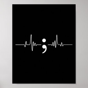 Heart Beat Semicolon Mental Health Awareness  Poster