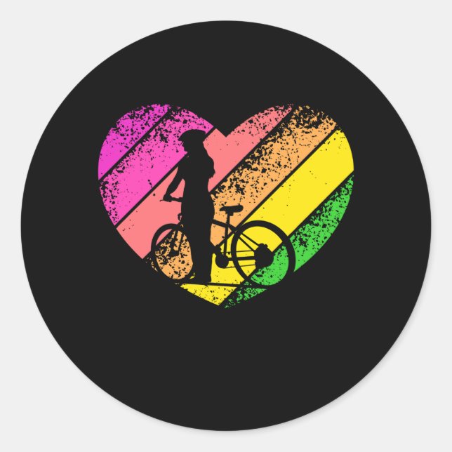 Heart Bicycle Girl Classic Round Sticker (Front)
