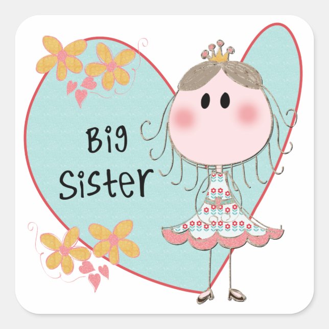 Heart Big Sister Square Sticker (Front)