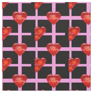 heart/big/small red heart/Love/black pink stripe Fabric