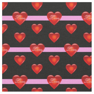 heart/big/small red heart/Love/black pink stripe Fabric