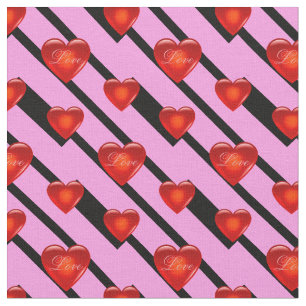 heart/big/small red heart/Love/black pink stripe Fabric