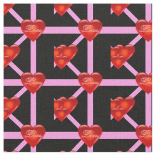 heart/big/small red heart/Love/black pink stripe Fabric