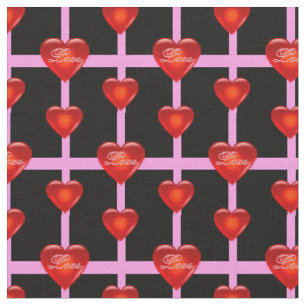 heart/big/small red heart/Love/black pink stripe Fabric