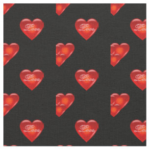 heart/big/small red heart/Love/black print Fabric