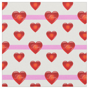 heart/big/small red heart/Love/white pink stripe Fabric