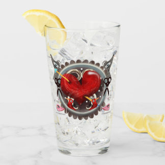 Heart birds logo glass