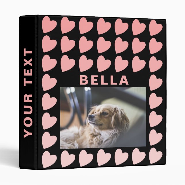 Heart Black and Pink Pattern Pet Dog Photo Album Binder (Front/Spine)