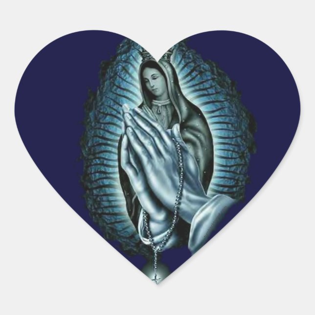 Heart Blessed Virgin Mary Prayer Rosary Heart Sticker (Front)