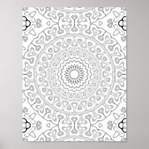 Heart Bloom Pattern Coloring Page Design Poster