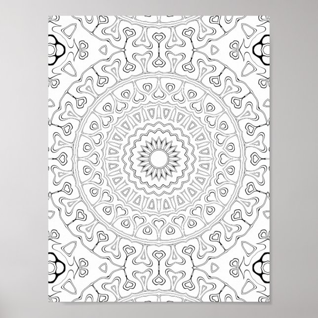 Heart Bloom Pattern Colouring Page Design Poster (Front)