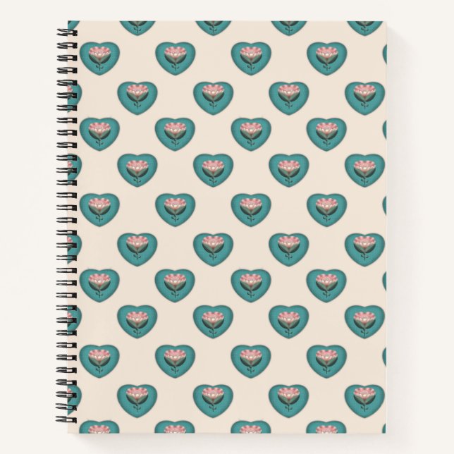 Heart Blossom Floral Pattern | Retro Scandinavian  Notebook (Front)
