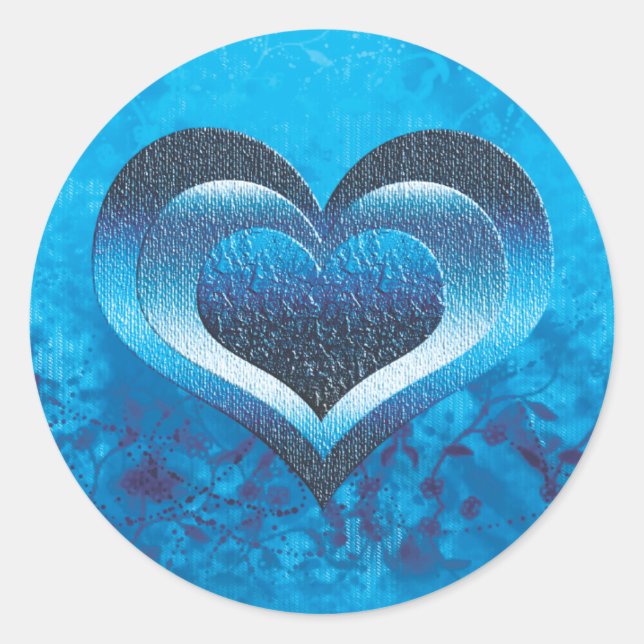Heart blue black classic round sticker (Front)