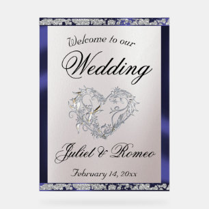 Heart, Blue Ribbon & Sparkle Welcome Acrylic Sign
