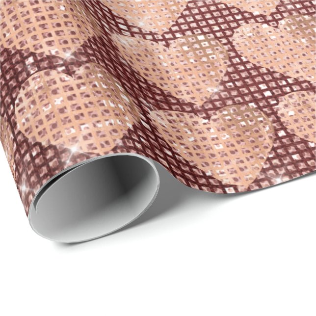 Heart Blush Pink Rose Gold Glam Burgundy Sparkly Wrapping Paper (Roll Corner)
