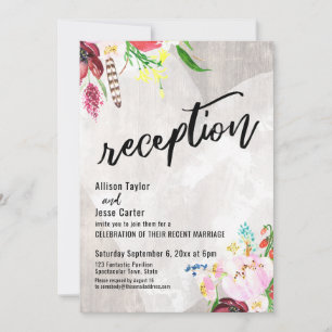 Heart Boho Floral Rustic Wood Reception Invitation