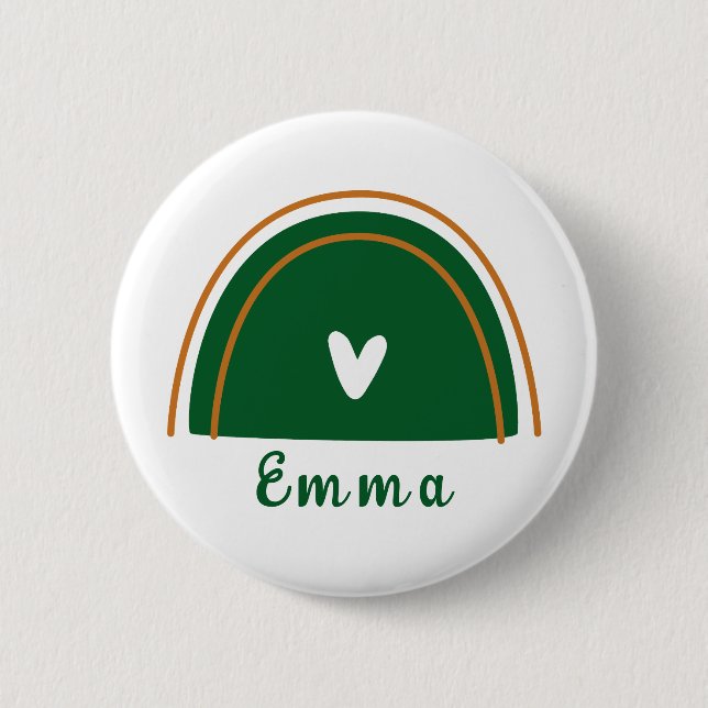 Heart Boho Green Rainbow with Personalized Name  2 Inch Round Button (Front)