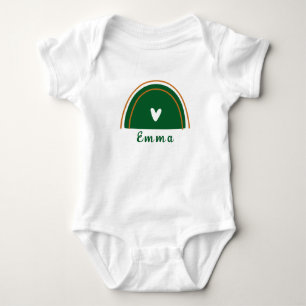 Heart Boho Green Rainbow with Personalized Name Baby Bodysuit