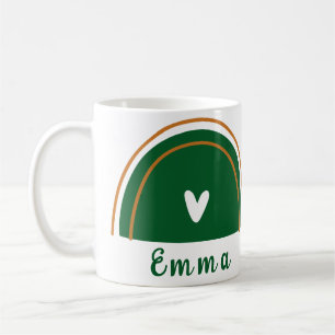 Heart Boho Green Rainbow with Personalized Name Coffee Mug