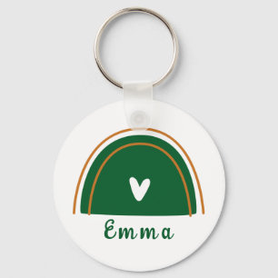 Heart Boho Green Rainbow with Personalized Name Keychain