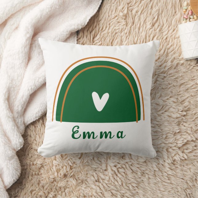 Heart Boho Green Rainbow with Personalized Name Throw Pillow (Blanket)