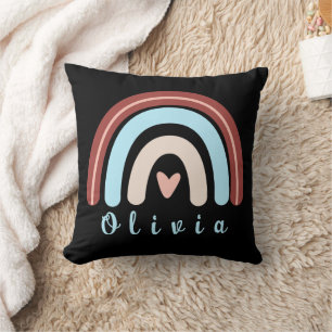 Heart Boho Rainbow with Personalized Name Throw Pillow