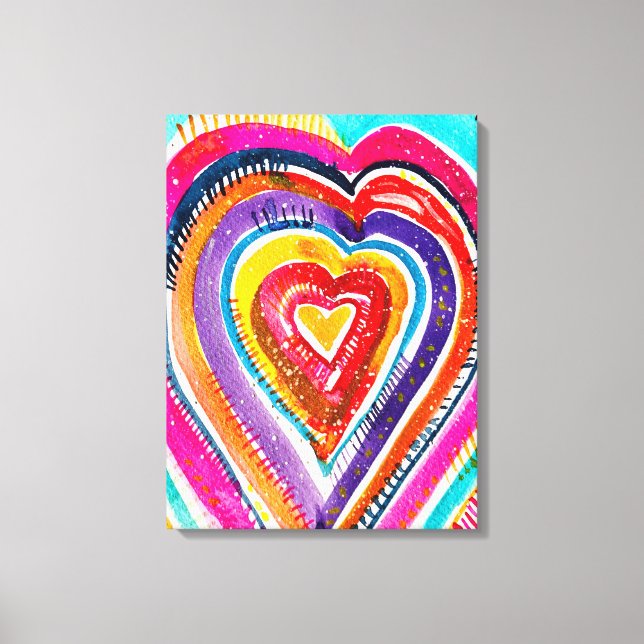 Heart boho watercolor art canvas print (Front)