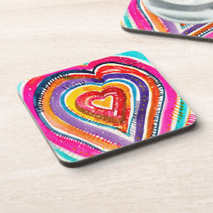 Heart boho watercolor art coaster