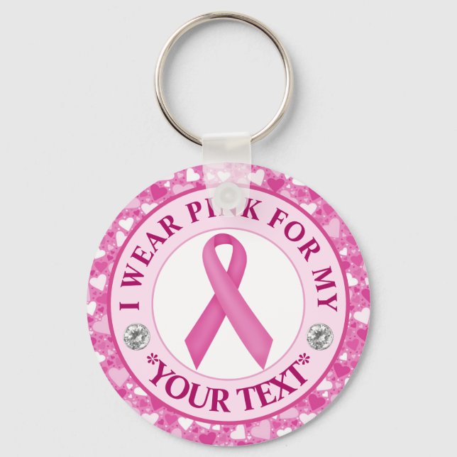 Heart Border Breast Cancer Awareness Design Keychain (Front)