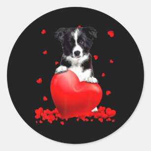 Heart Border Collie Dog Lover Christmas Valentines Classic Round Sticker