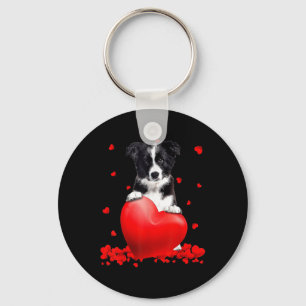Heart Border Collie Dog Lover Christmas Valentines Keychain