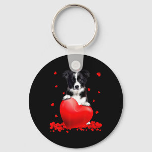 Heart Border Collie Dog Lover Christmas Valentines Keychain