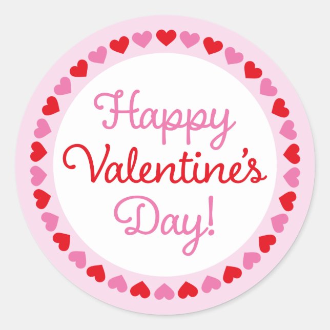 Heart Border Happy Valentine's Day Round Sticker (Front)