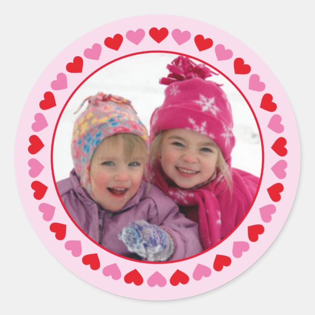 Heart Border Valentine's Day Photo Round Sticker (Front)