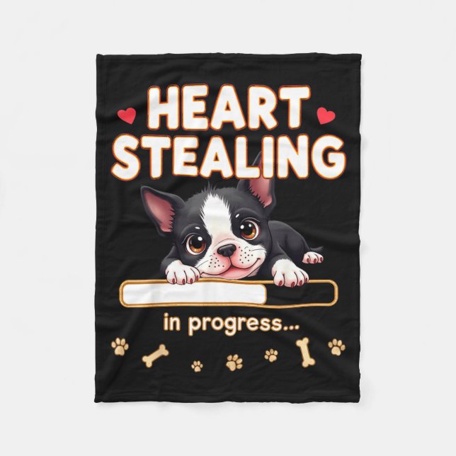 Heart Boston Terrier Dog Funny Gift Bostie Puppy  Fleece Blanket (Front)