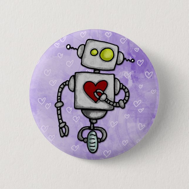 heart bot 2 inch round button (Front)