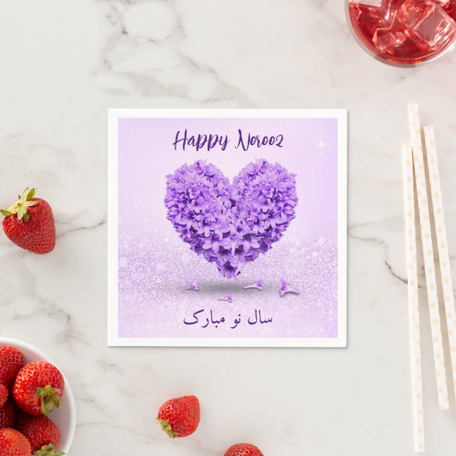 Heart Bouquet Lovely Happy Norooz Purple Hyacinth Napkin (Insitu)
