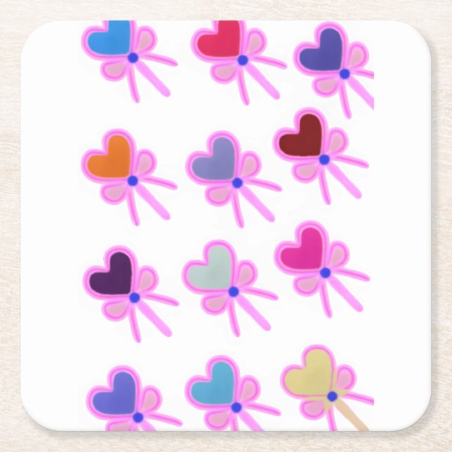  Heart Bow Pattern Personalized Gift Crew Socks Square Paper Coaster (Front)