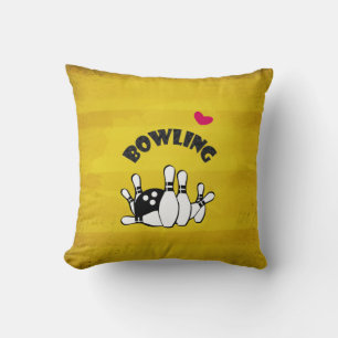 Heart Bowling - B&W Bowling Pins and Ball Throw Pillow